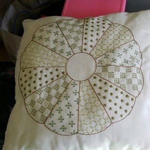 Hand Embroidered throw pillow camo, green, brown